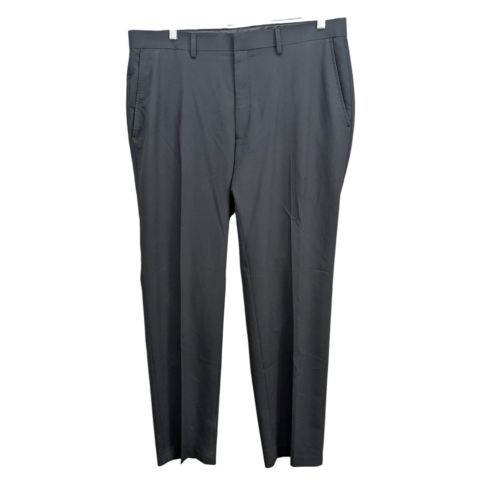 Madison Men's Dress Pants Sz 38x32 Black Flat Front Career Casual Stretch Preppy